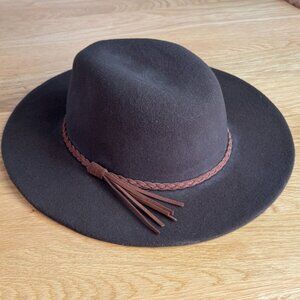SUMMER & ROSE Wide-Brimmed Felt Fedora Hat, Olive (Leans Brown), One Size